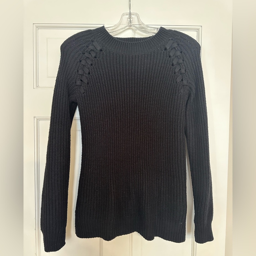 Black cable sweater with braided detail